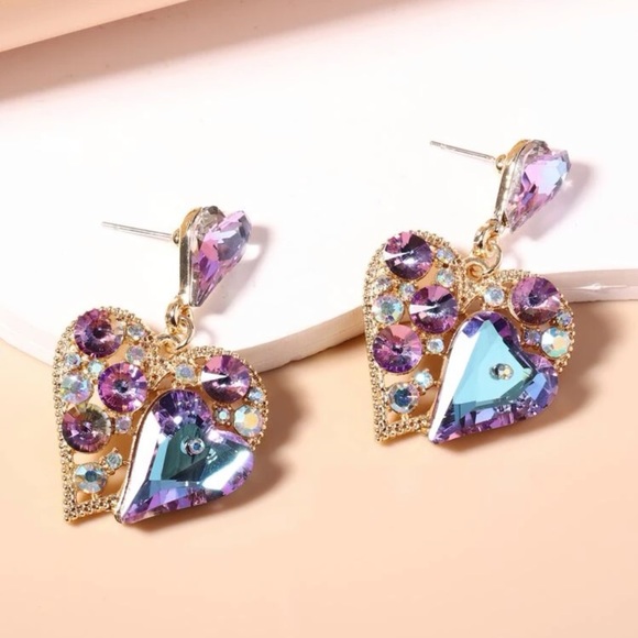 Rhinestone Heart Decor Drop Earrings - Picture 4 of 4